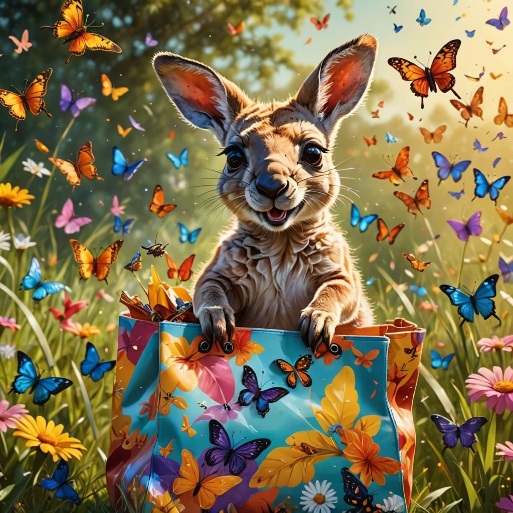 Joyful Kangaroo Joey in Sunlit Meadow