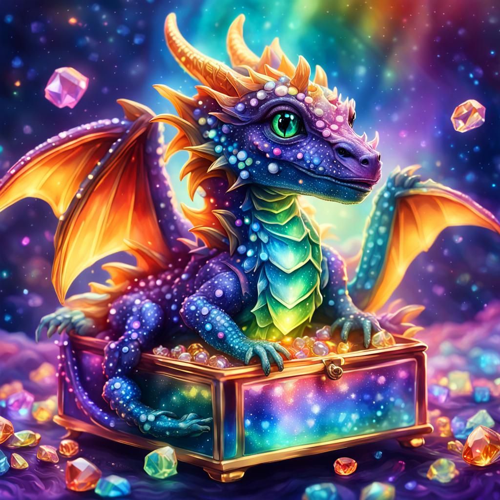 Whimsical Cosmic Dragon in Rainbow Jewelry Box