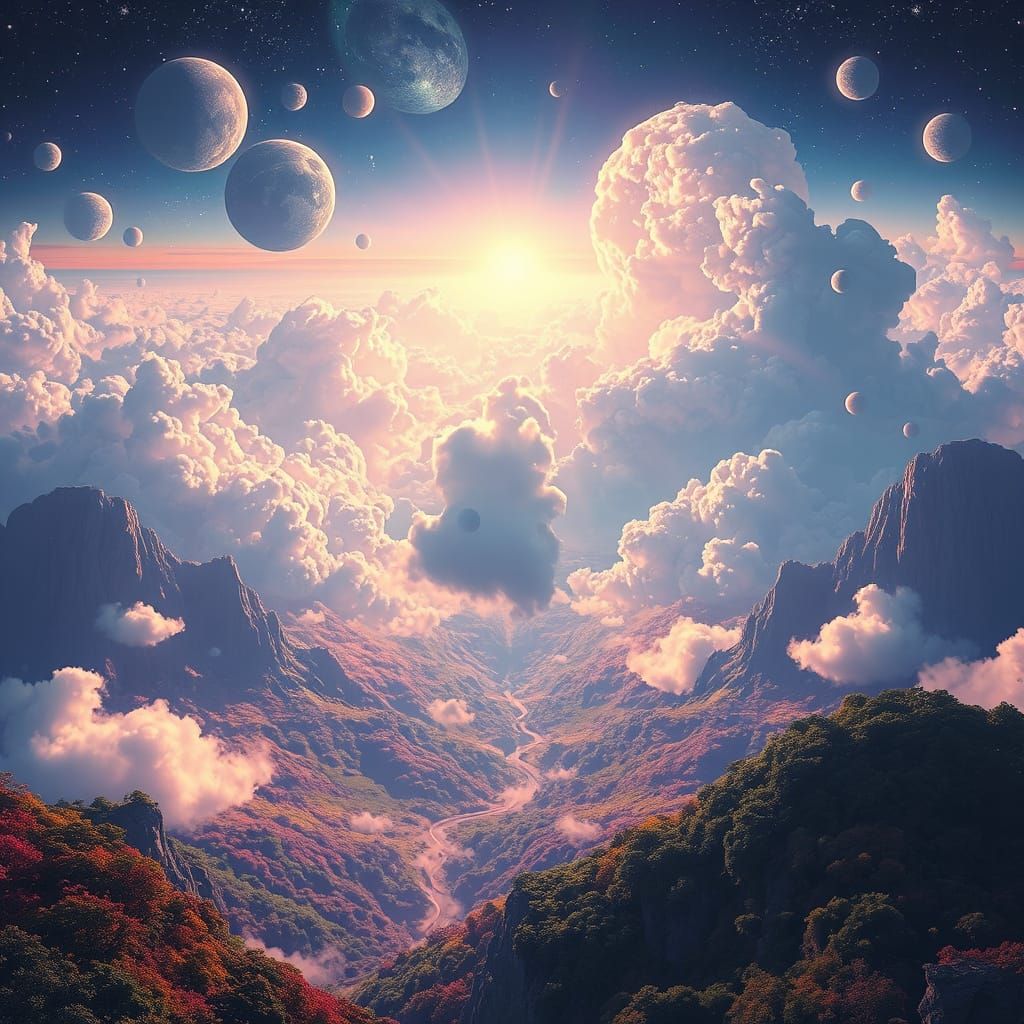 Surreal Dreamscape Convergence in Vibrant, Ethereal Colors