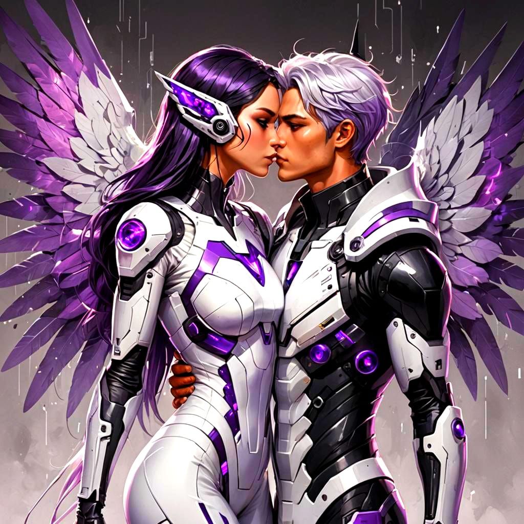 Superhero Embrace in Cyberpunk Anime Style