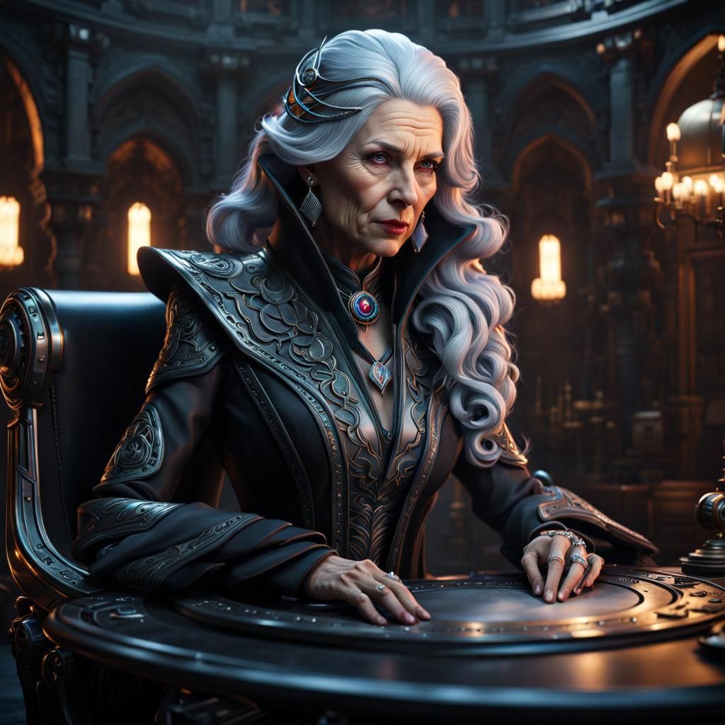 Confident Woman in Futuristic Gothic Art Style