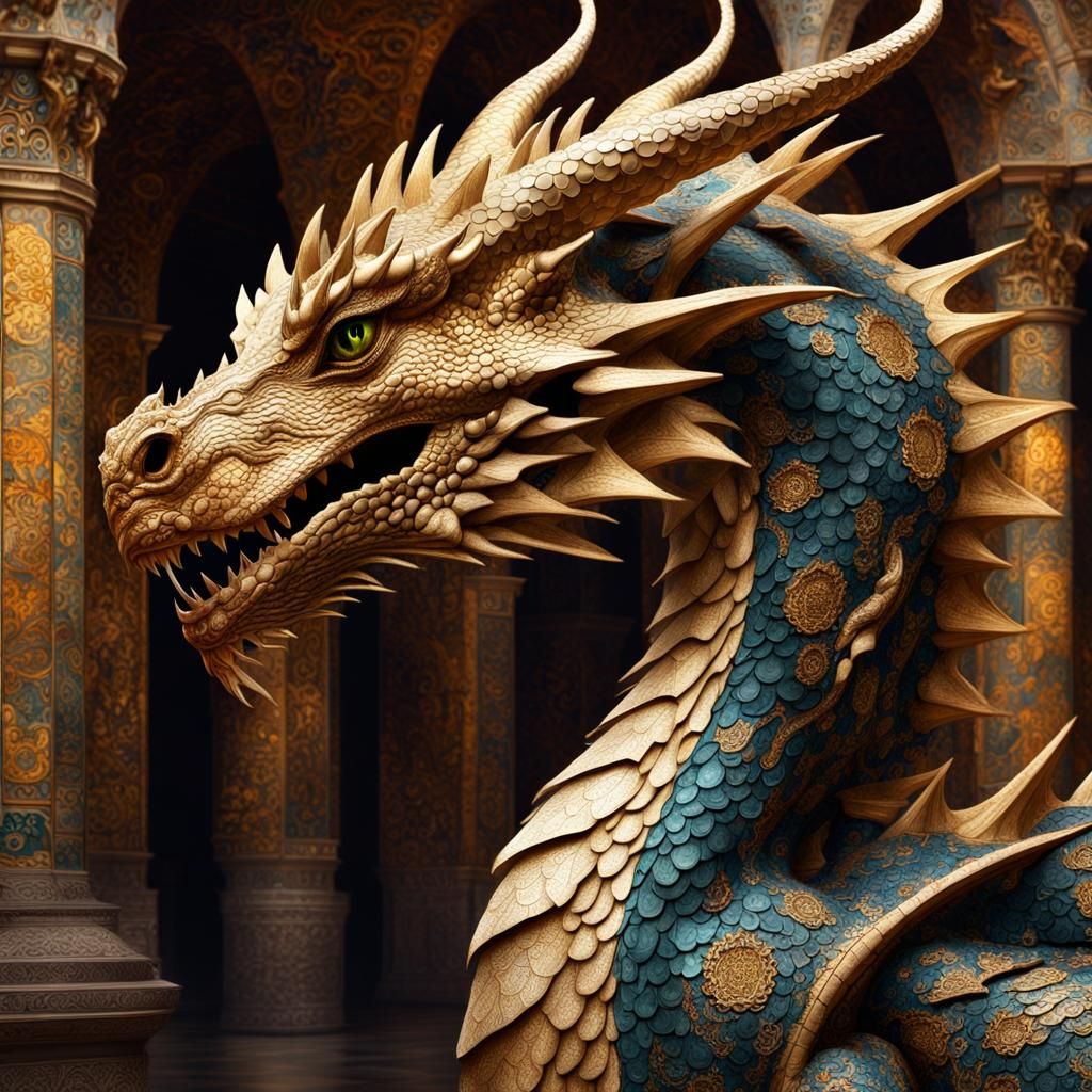 Photorealistic Dragon in Art Nouveau Style