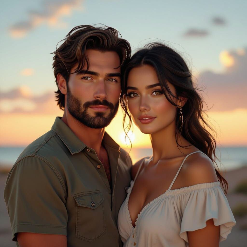 Realistic Couple in Hyperrealism with Warm Lighting