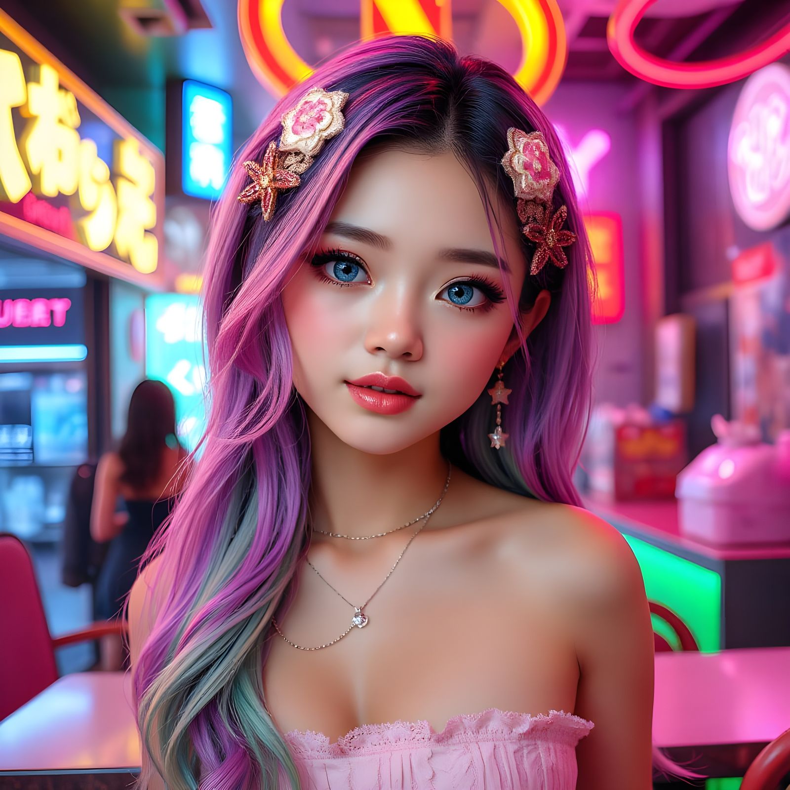 Gyaru Anime Girl in Hyperrealistic Cyberpunk Style