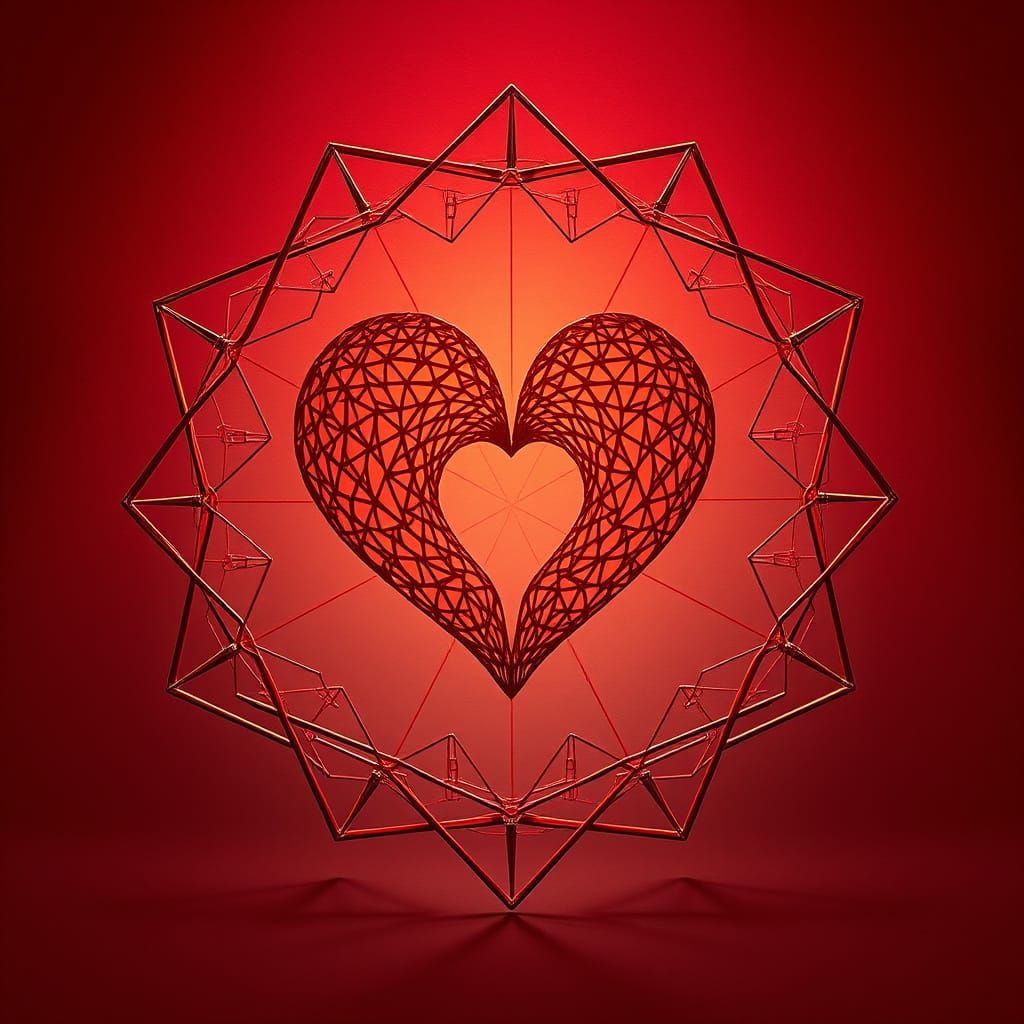 Inverted Love Heart: Geometric Abstract Art in Origami Style