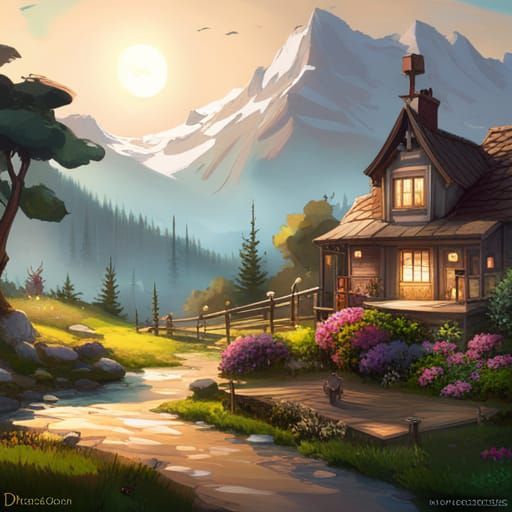 Cozy House Landscape in Hyperdetailed Digital Art