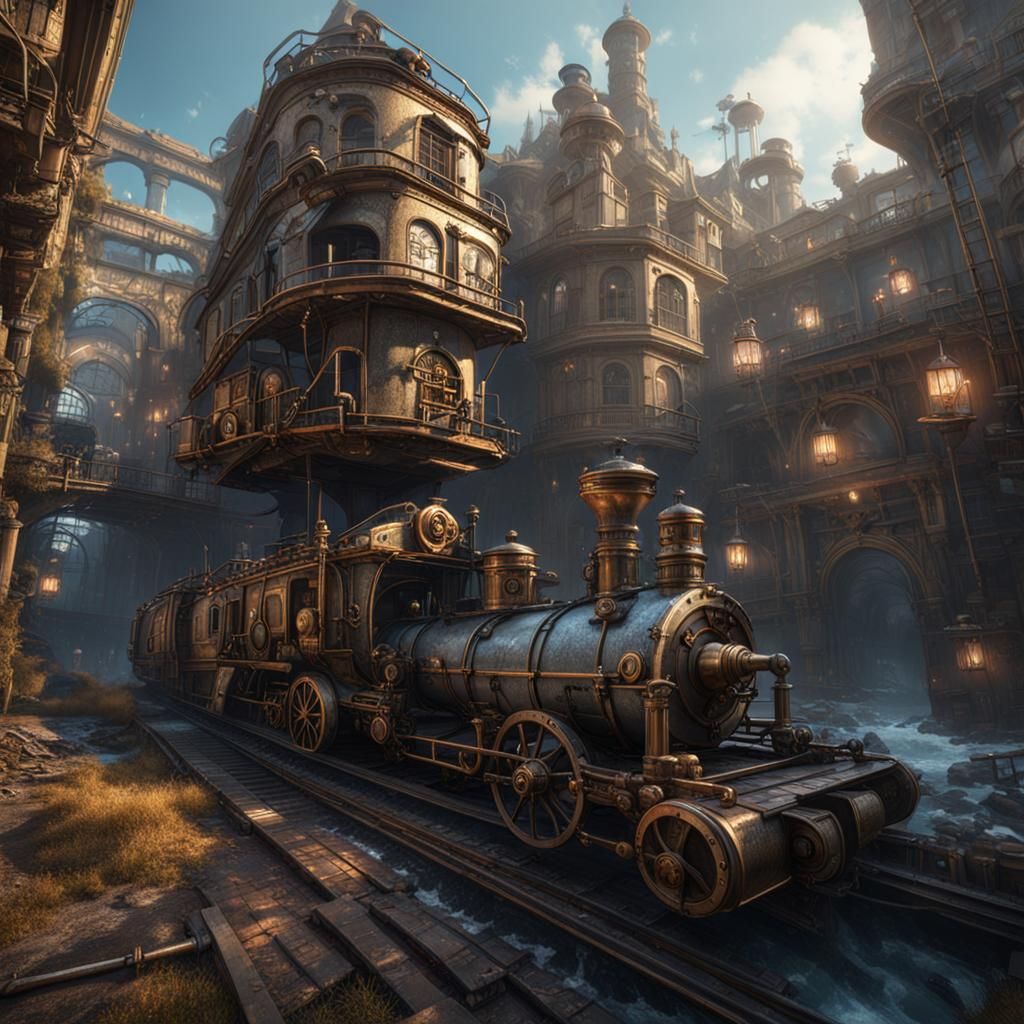 Steampunk Machine in Fantastical Landscape