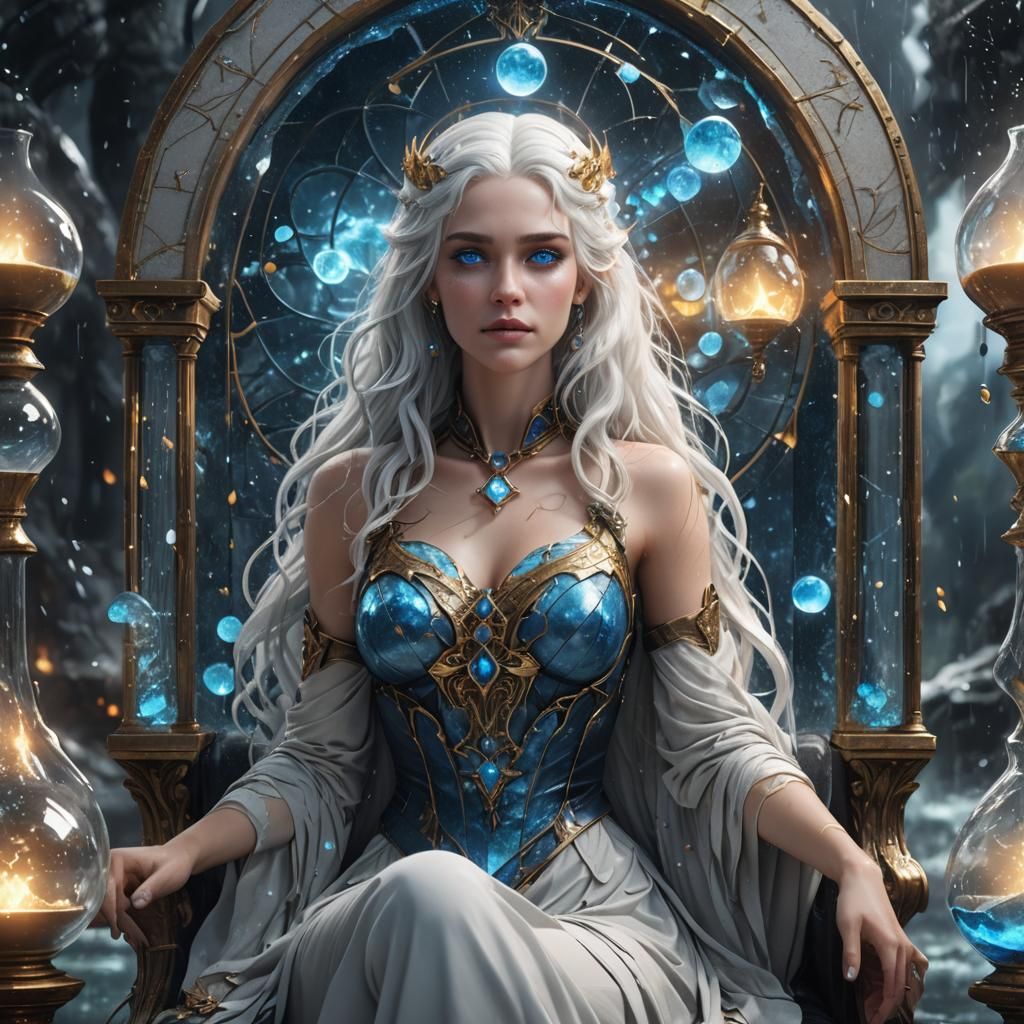 Nyx Goddess in Hourglass of Glowing Glass