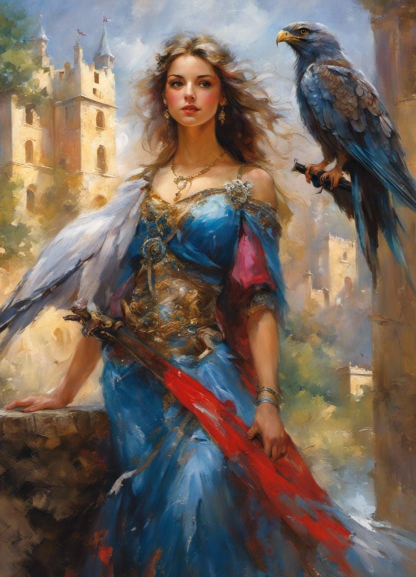 Damsel with falcon