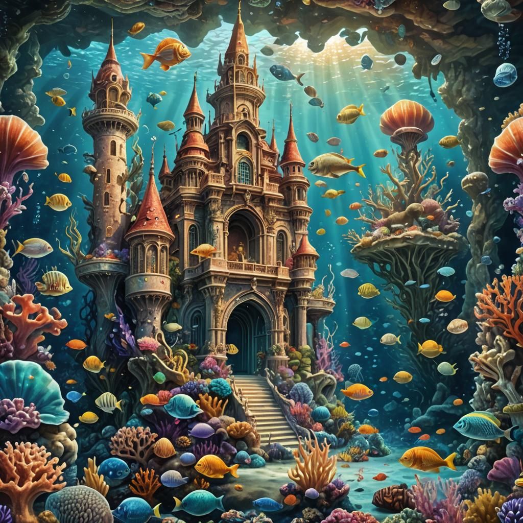 Underwater Kingdom with Mermaid Queen: Abstract Art