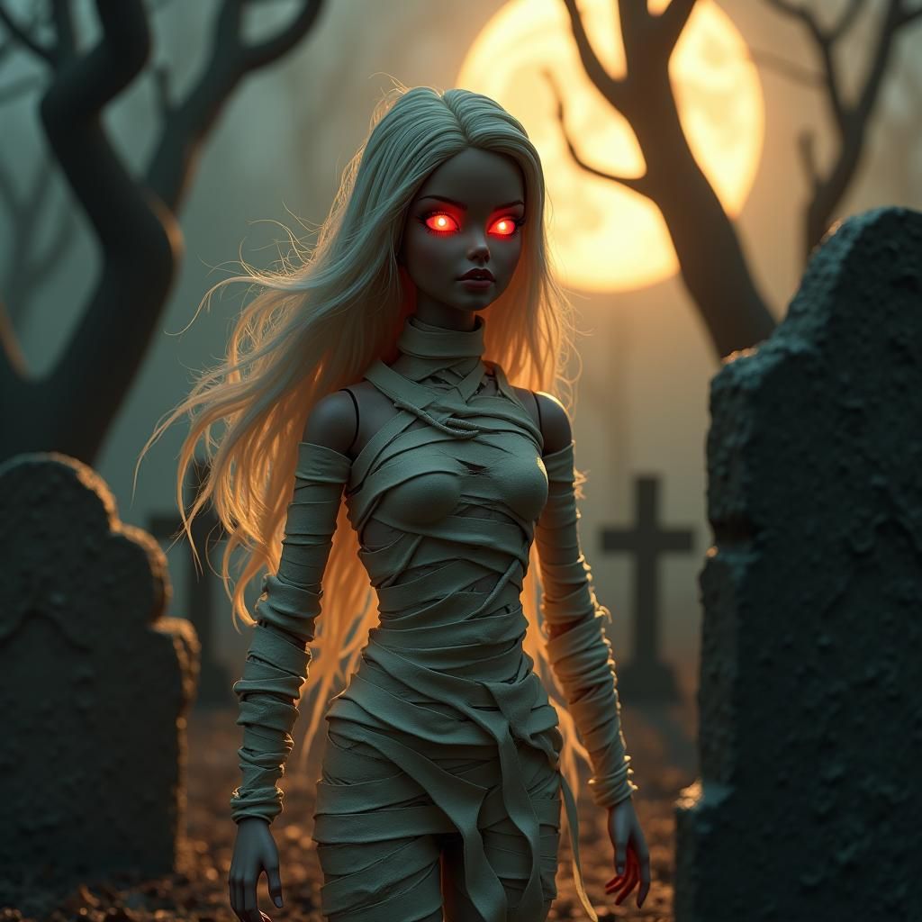 Mummy Barbie in Graveyard, Fantasy Concept Art