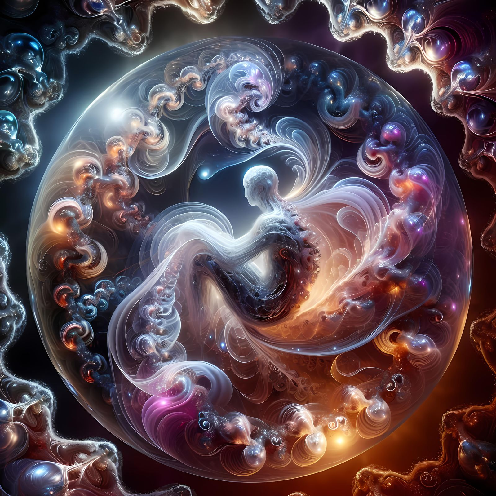 Ethereal Being in Fractal Sphere: Surreal Digital Art