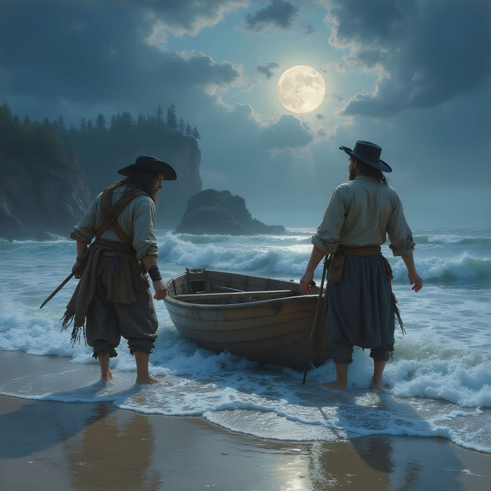 Moonlit Smugglers on a Misty Fantasy Beach