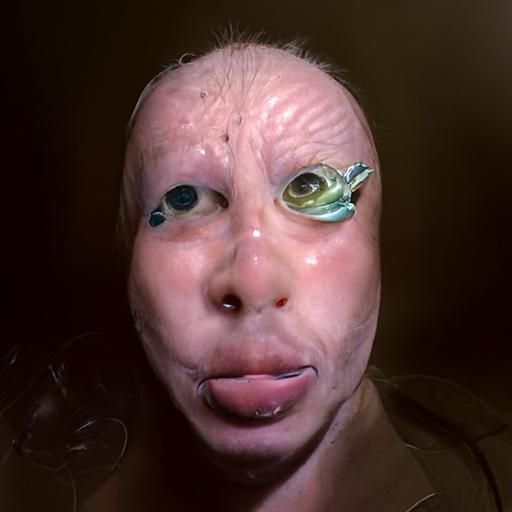 Scaly Green Deep Sea Fish Face with Frog Eyes