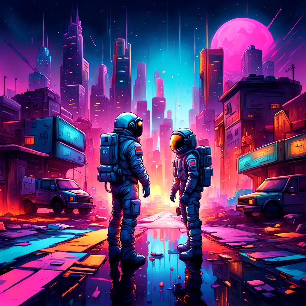 Futuristic Cityscape at Dusk in Vibrant Graffiti Art
