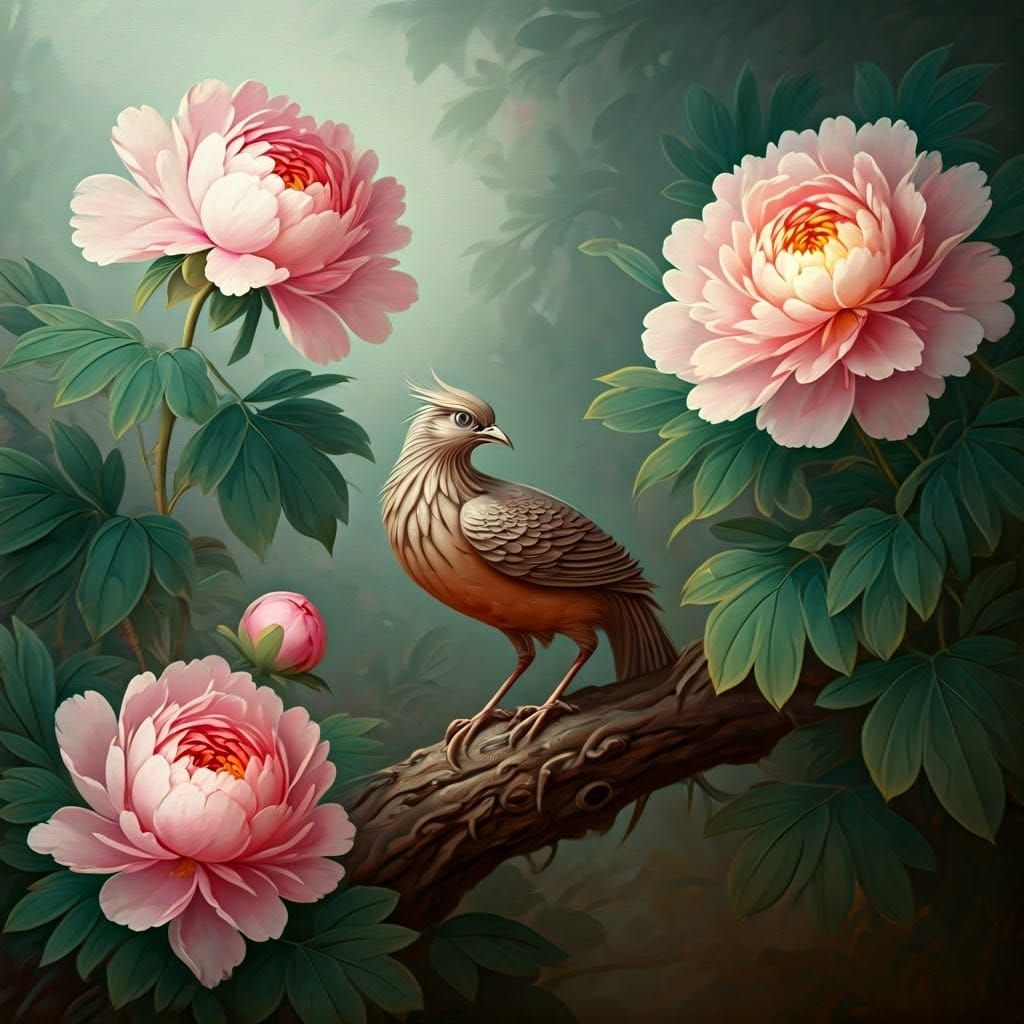 Surreal Chinese Flower and Bird Painting