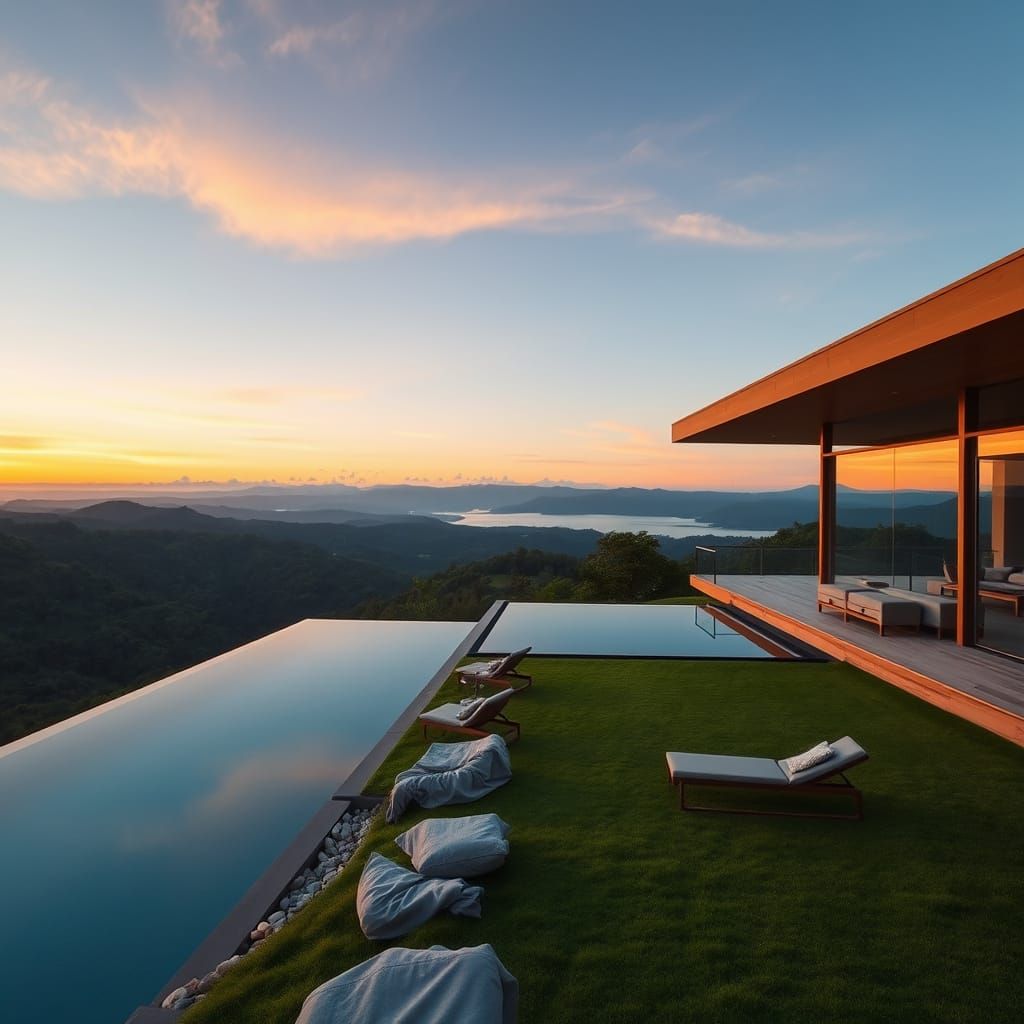 Modern Villa at Sunset in Lush Valley