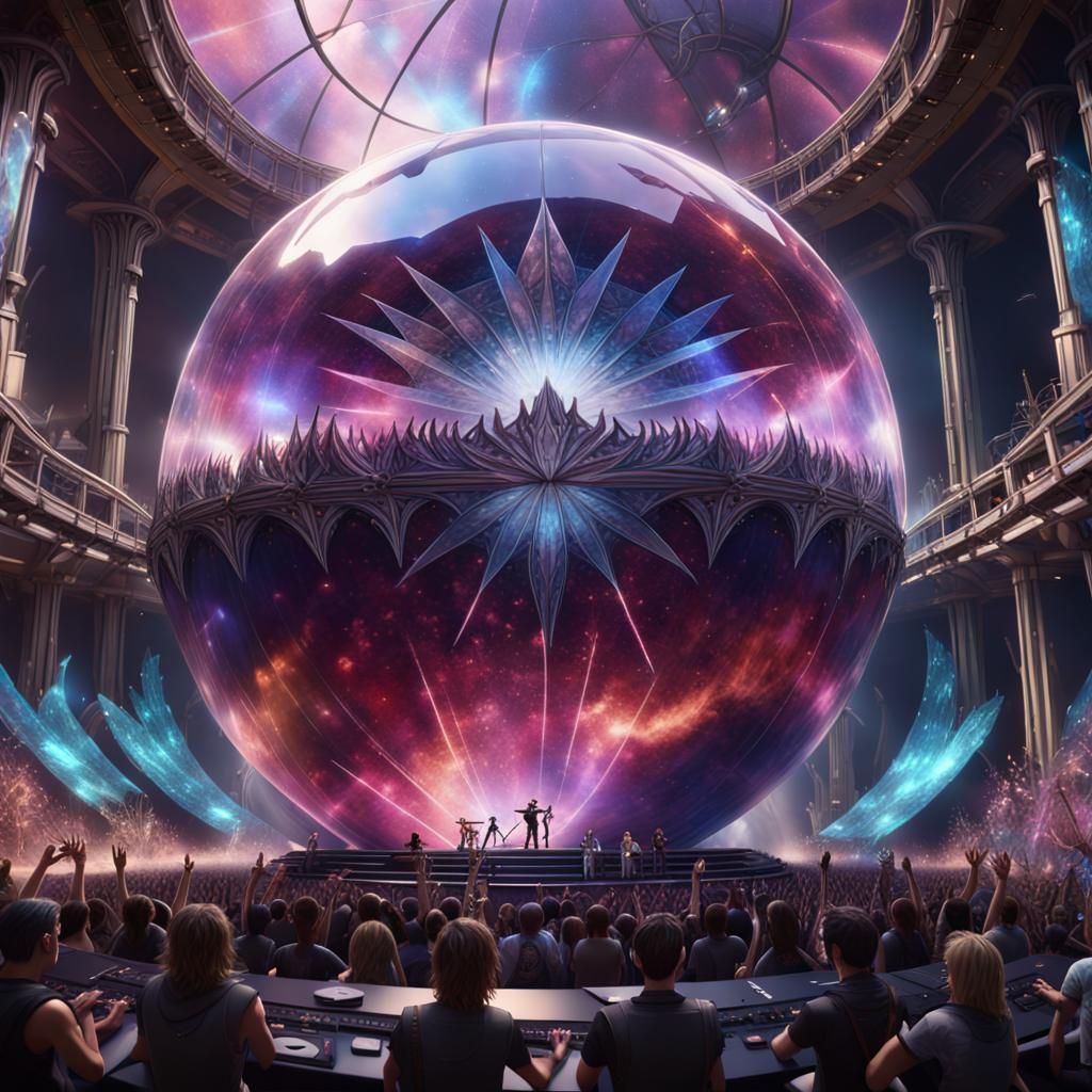 Rock Concert Inside Crystal Supernova Ball, Detailed Art