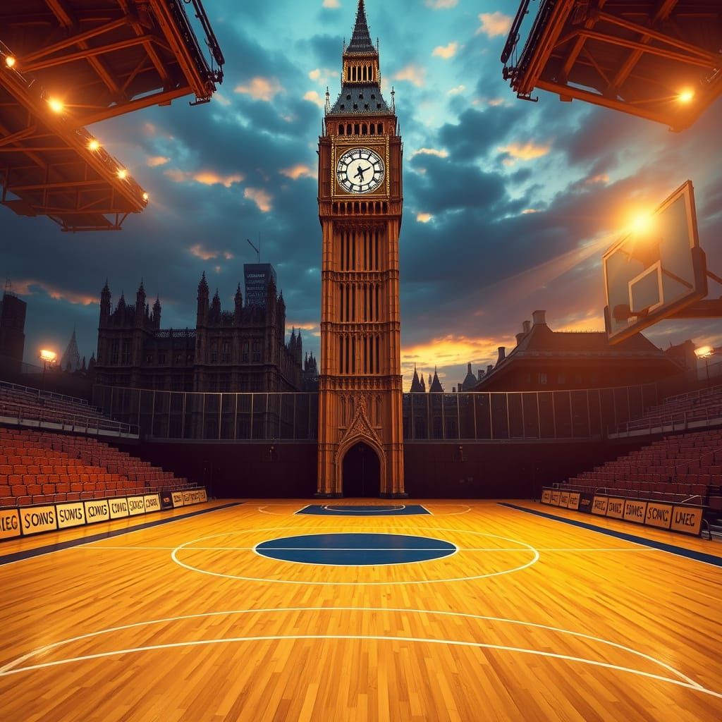 London Sunset Basketball Court with Big Ben