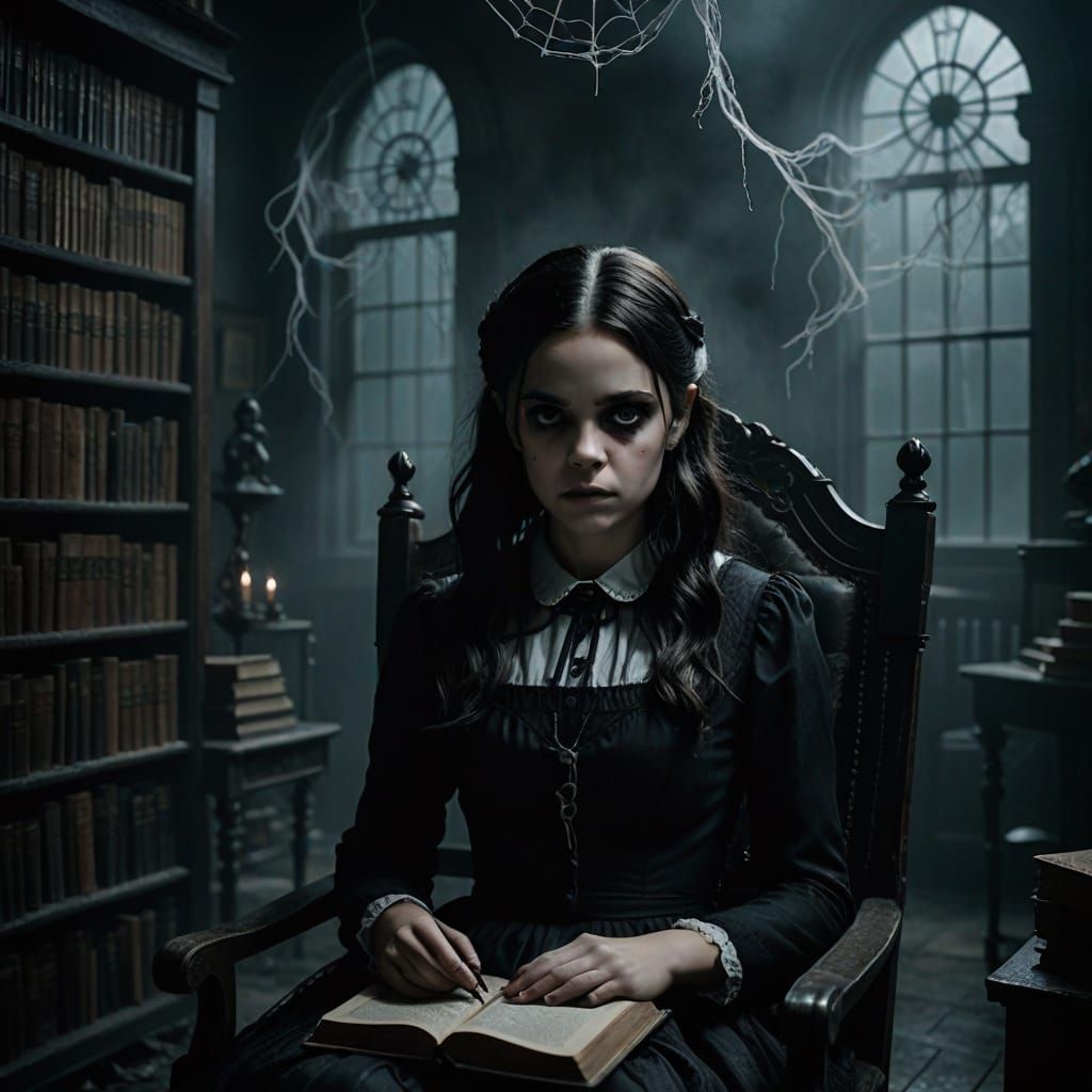 Elegant Wednesday Addams Portraits in Dark Romanticism Style