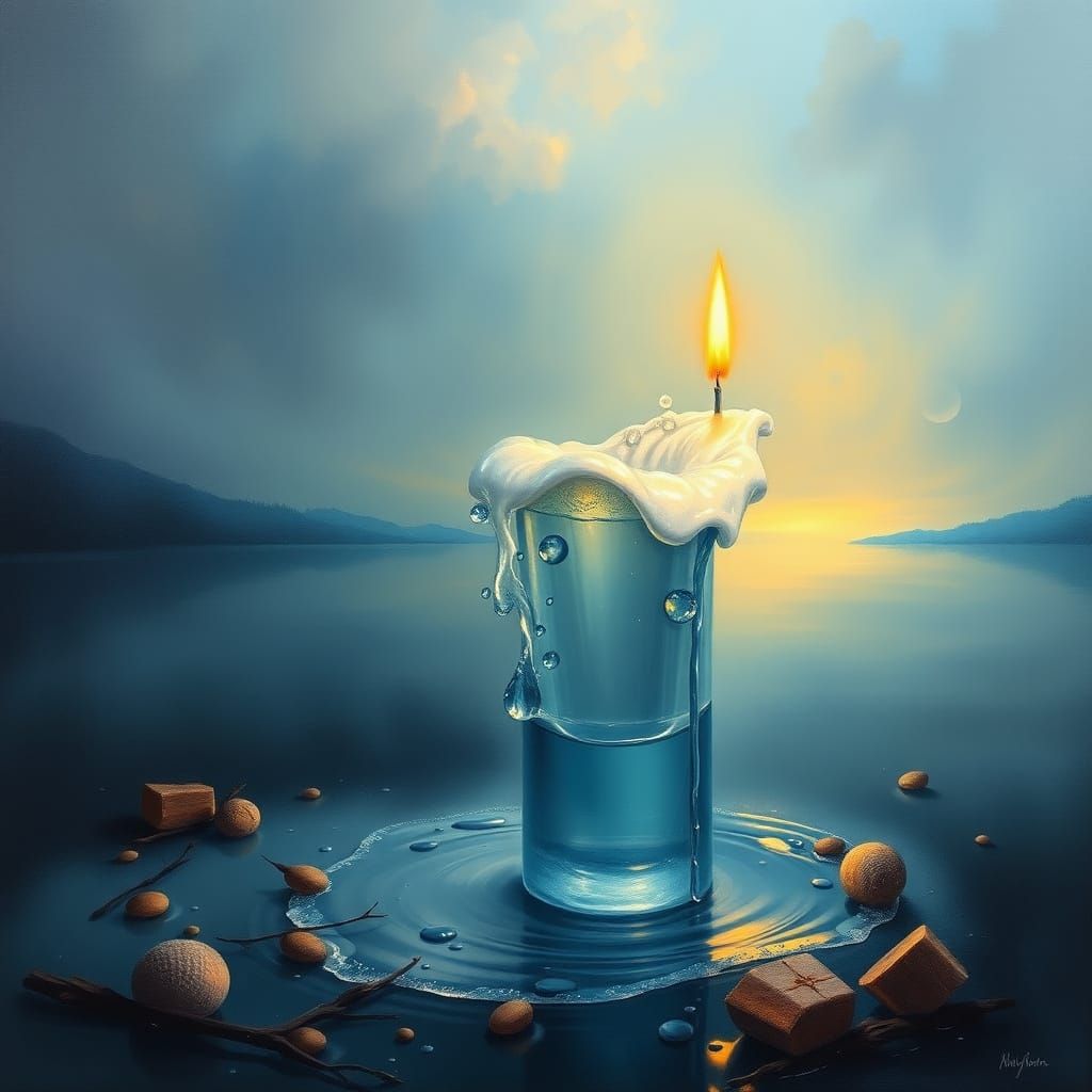 Surreal Water Candle in Dali-esque Oil Painting