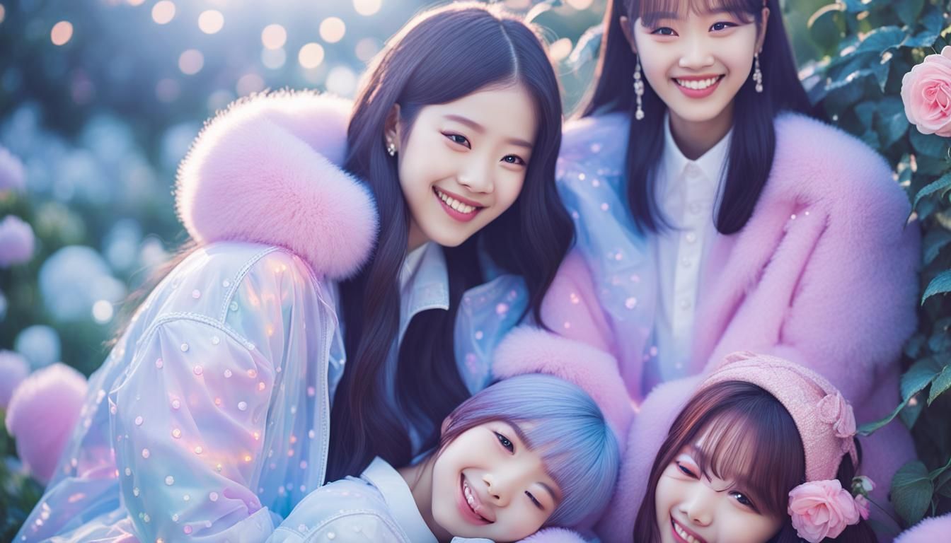 Blackpink Portrait in Pastel Garden with Infinite Dots