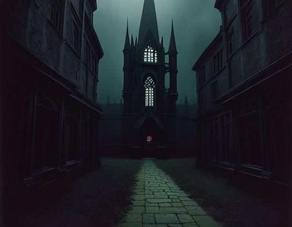 Dark Victorian Figure in Ominous Castle Chamber