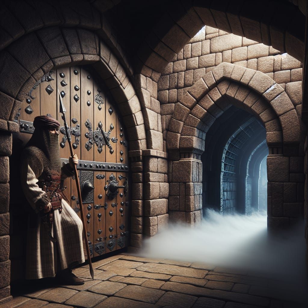 D&D Castle Hallway with Sleeping Guard