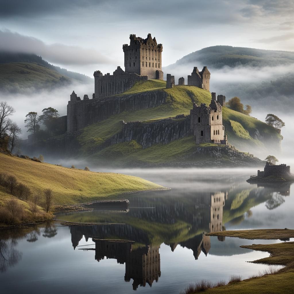 Highland Lake with Castle Ruins