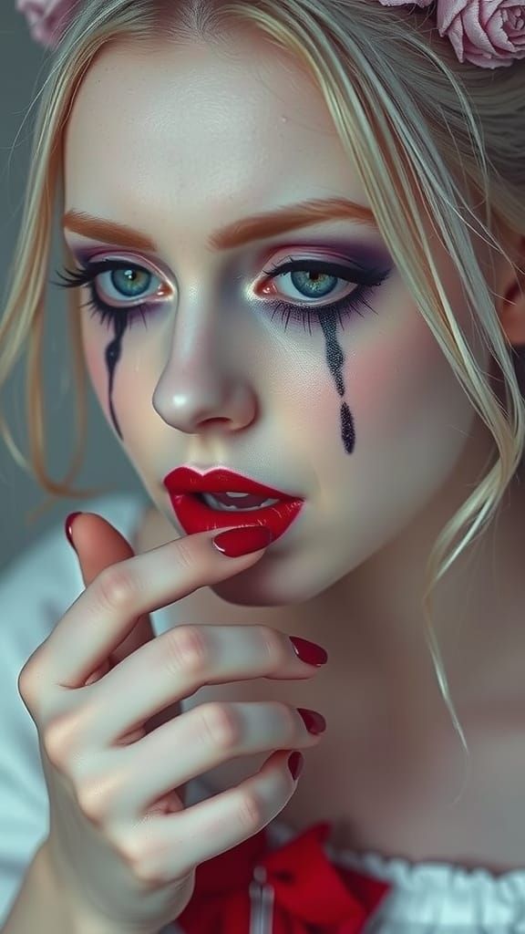 Crying Cosplay Girl with Smeared Makeup