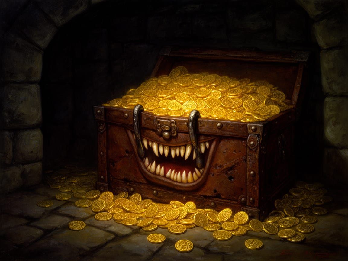 Treasure Chest in Castle Cellar, High Fantasy Oil Painting