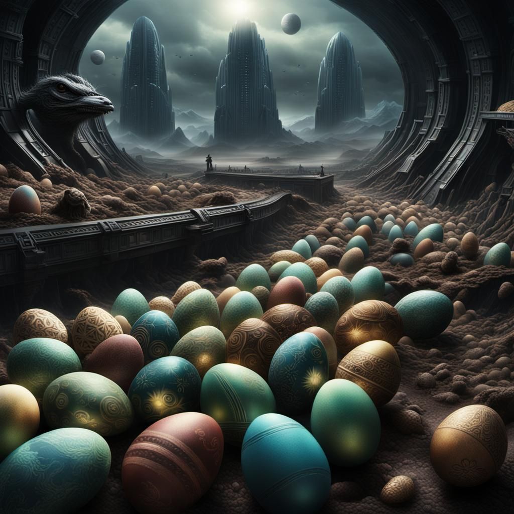 Easter Eggs Containing Aliens: Digital Matte Painting