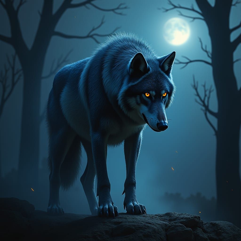 Mystical Scorpio Wolf in Ethereal Dark Landscape
