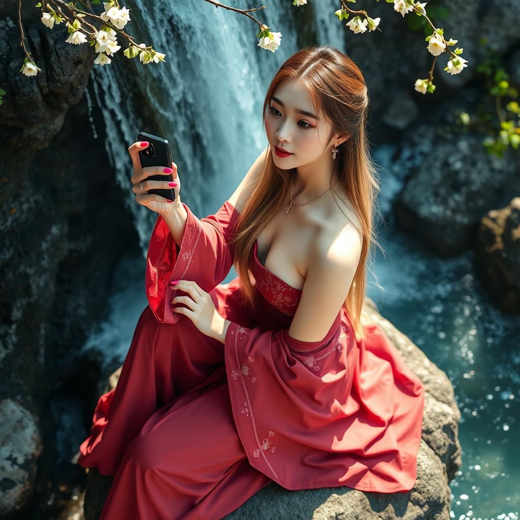 Realistic Chinese Woman Under Waterfall in 4K