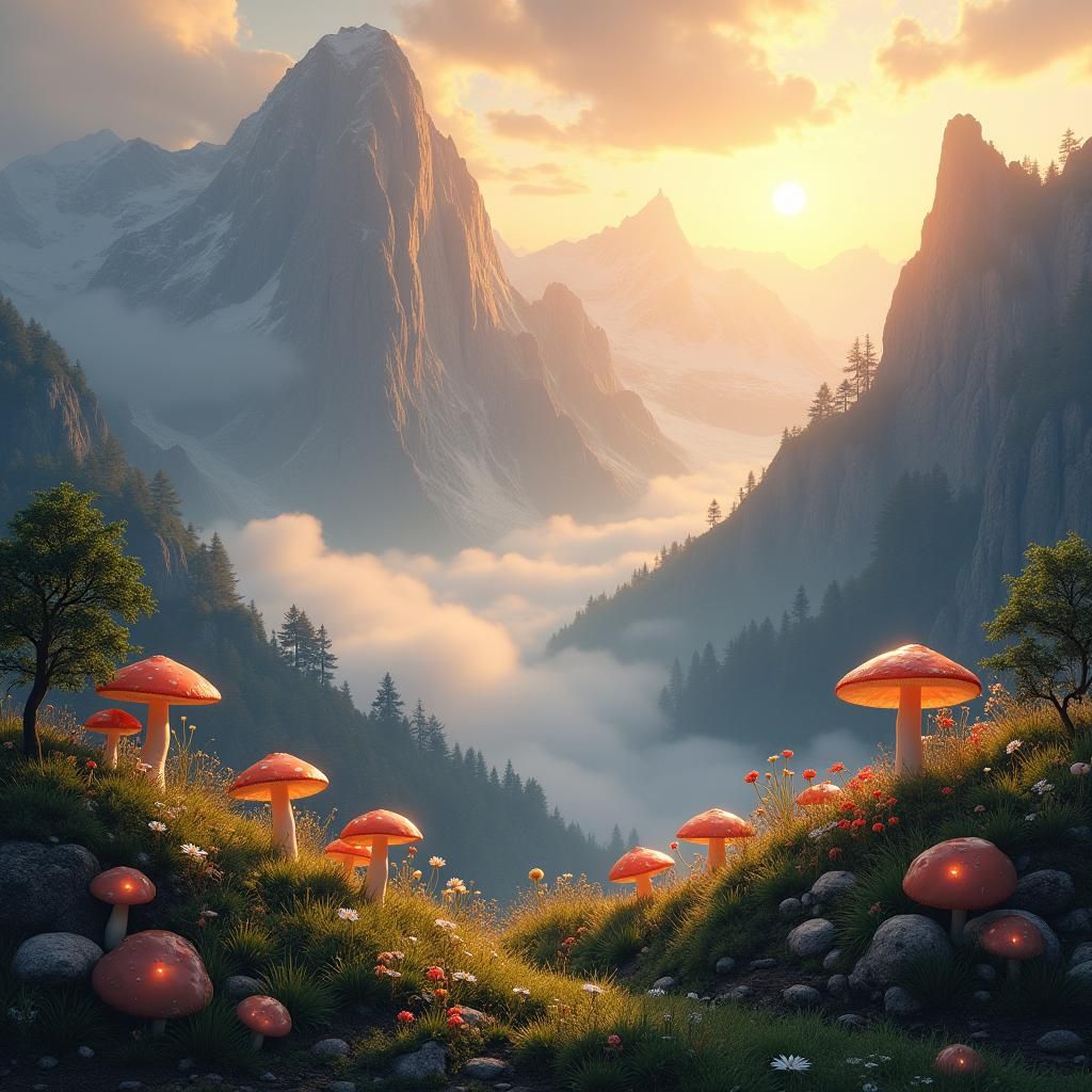 Impressionist Mountain Range in Golden Light