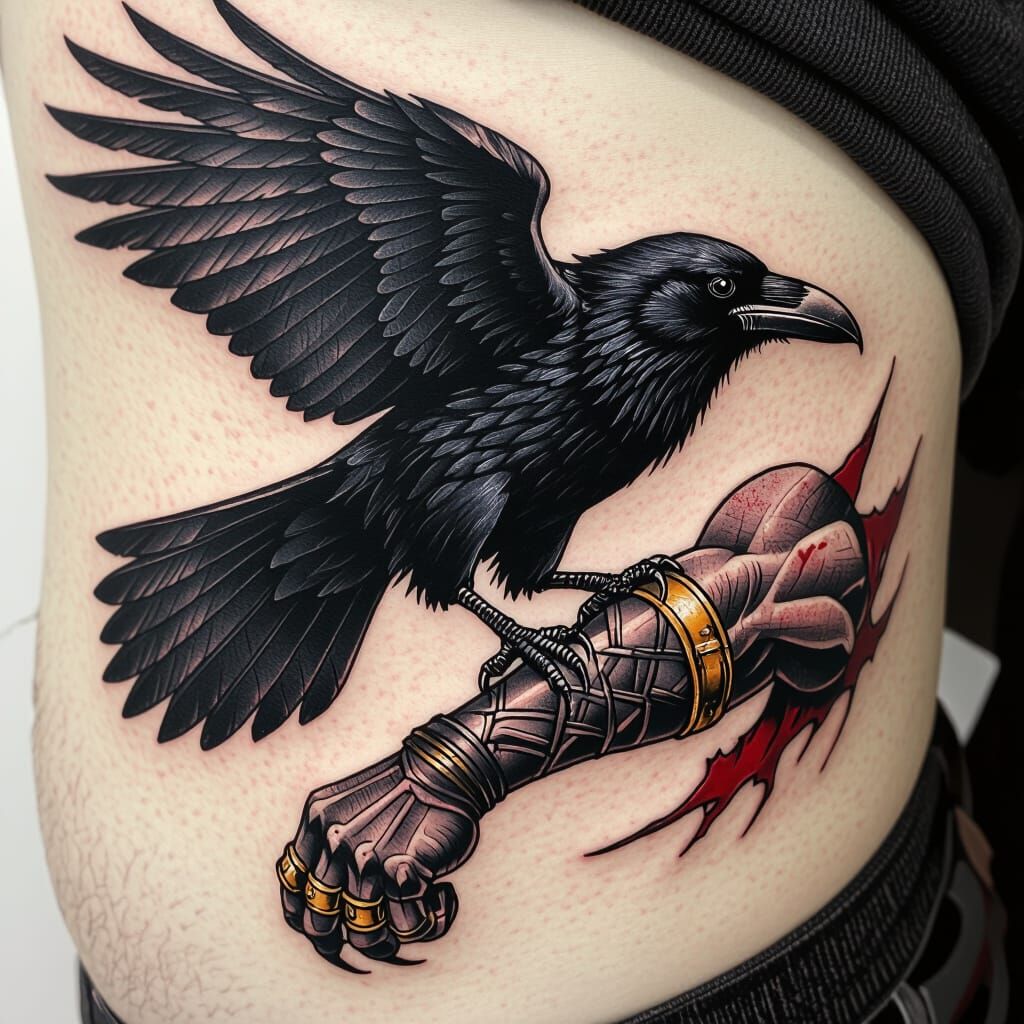 Raven Tattoo Design in Dark Gothic Style