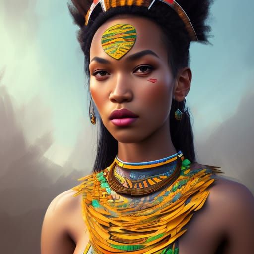 Multicultural Girl Portrait in Hyperdetailed Digital Art