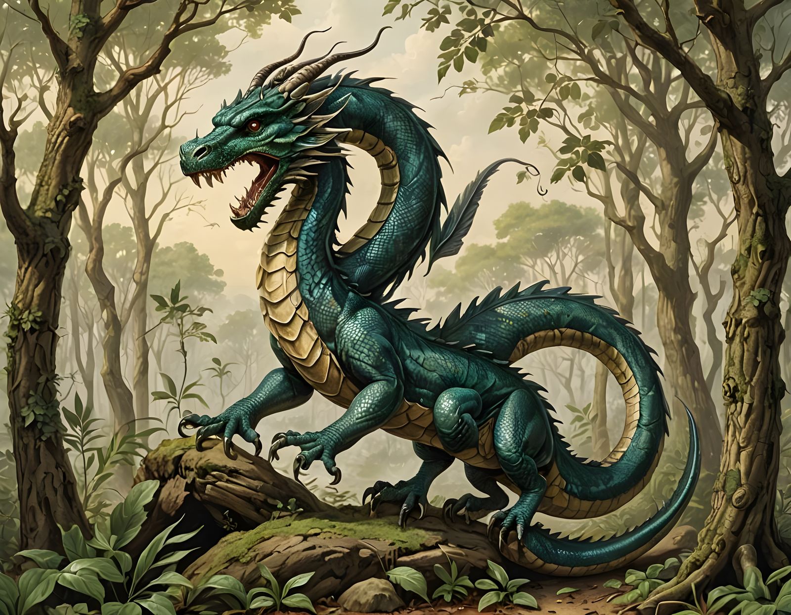 Winged Jaculus Serpent in the Style of Old Masters