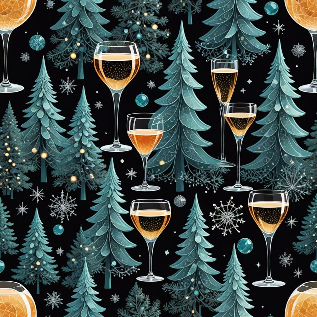 Luxurious Holiday Scene with Crystal Glasses and Christmas T...