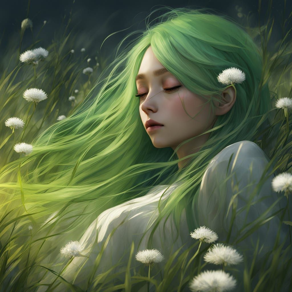 Anime Dryad Girl's Ephemeral Green Essence Draining into Rev...