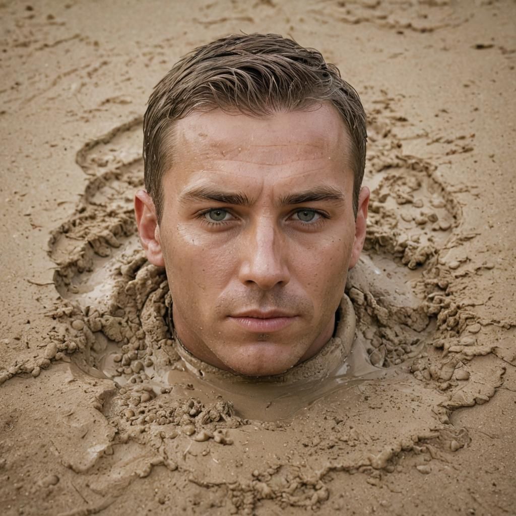 Dramatic Portrait of Police Officer Sinking in Quicksand