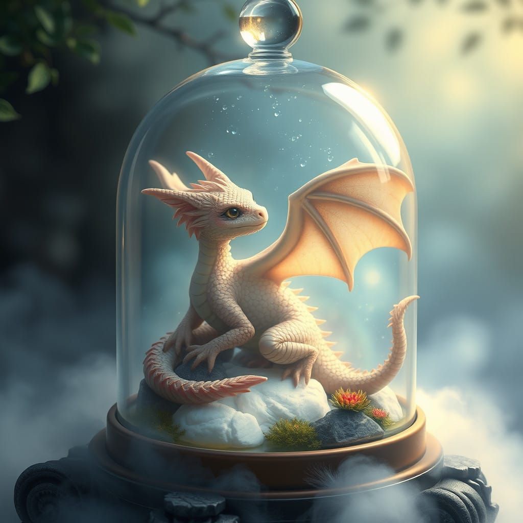 Baby Dragon in a Glass Sanctuary