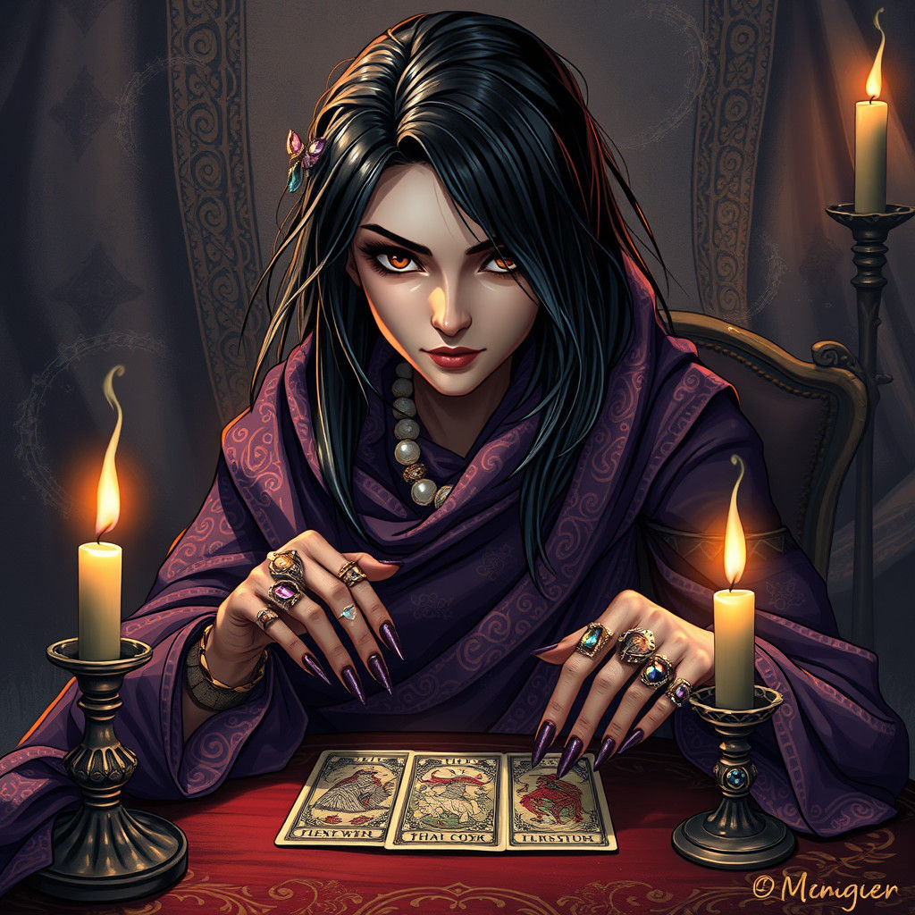 Mysterious Woman Reading Tarot Cards in Ethereal Light
