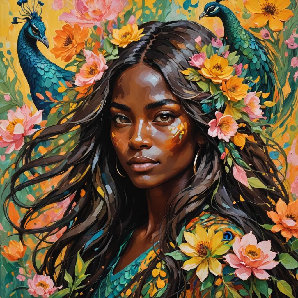 Dragon Peacock Woman in Abstract Expressionism Style