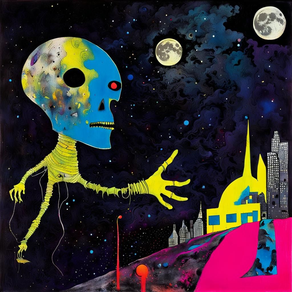 Surreal Lunar Paradigm Shift in Abstract Horror Style