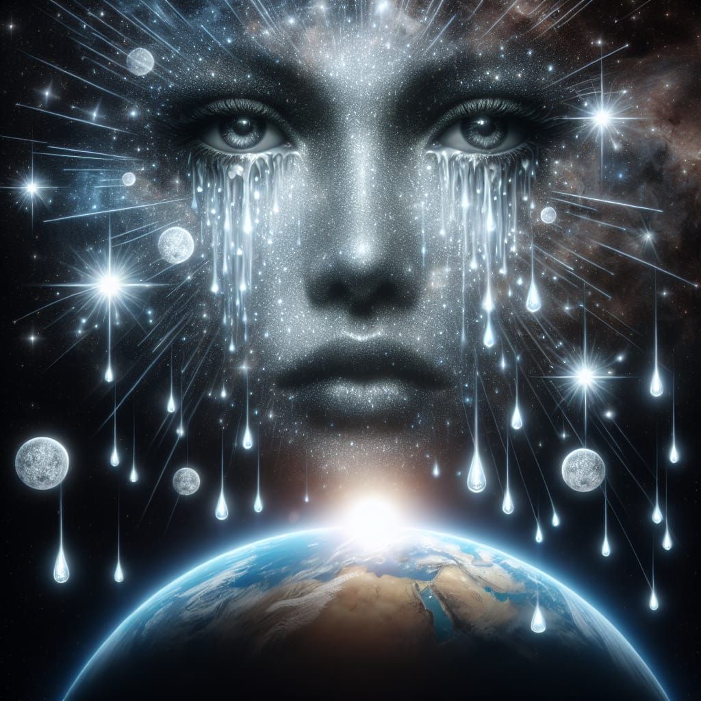 A Star as a Sorrowful Woman Weeps Tears of Stardust