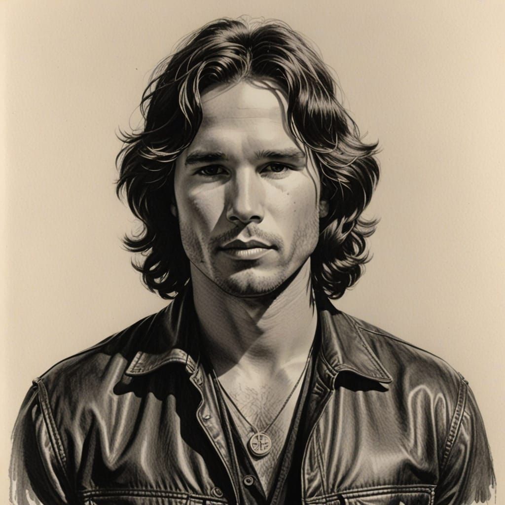 Jim Morrison Portrait in Pencil Sketch Style
