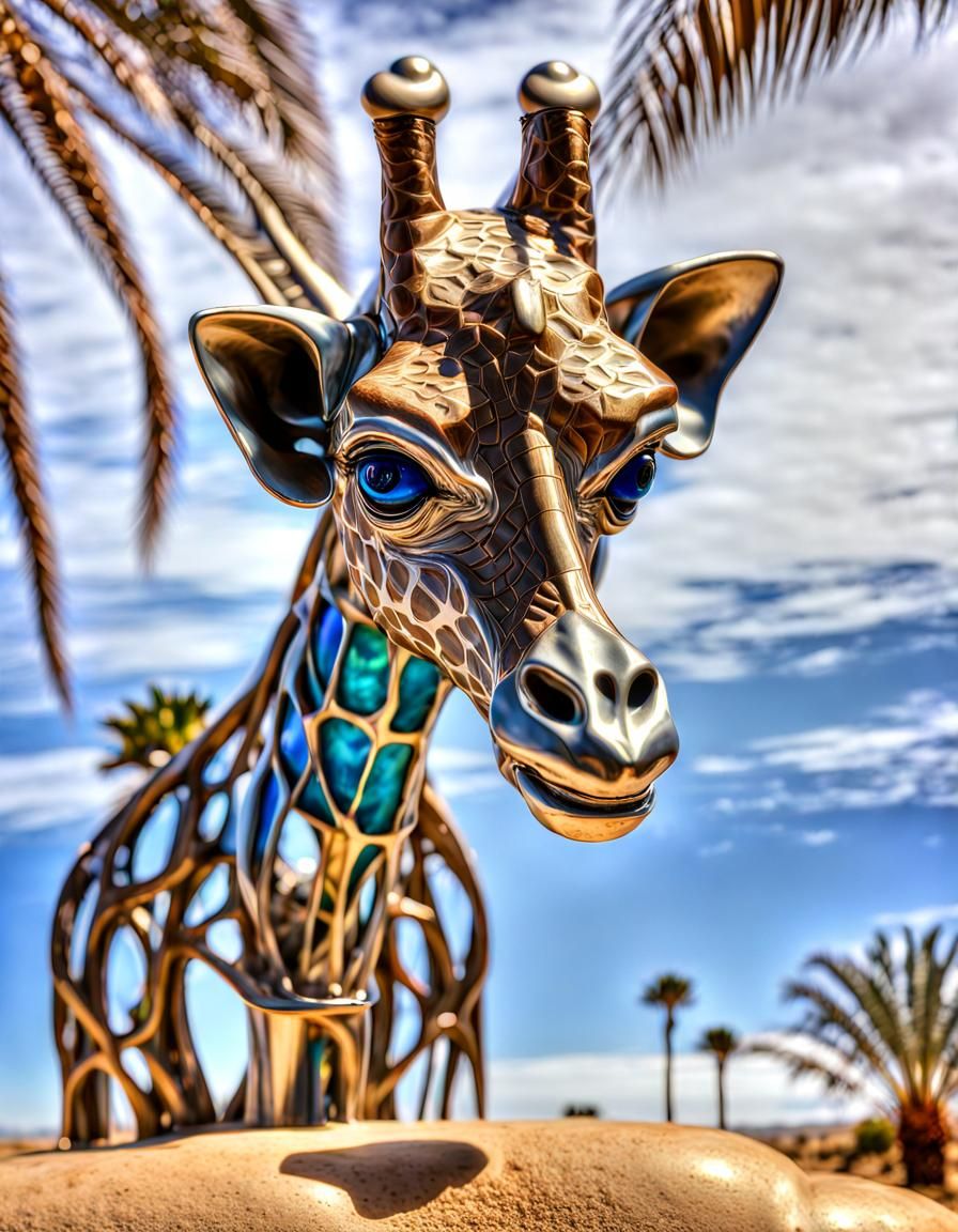 Elegant Desert Oasis Sculpture in Iridescent Hues