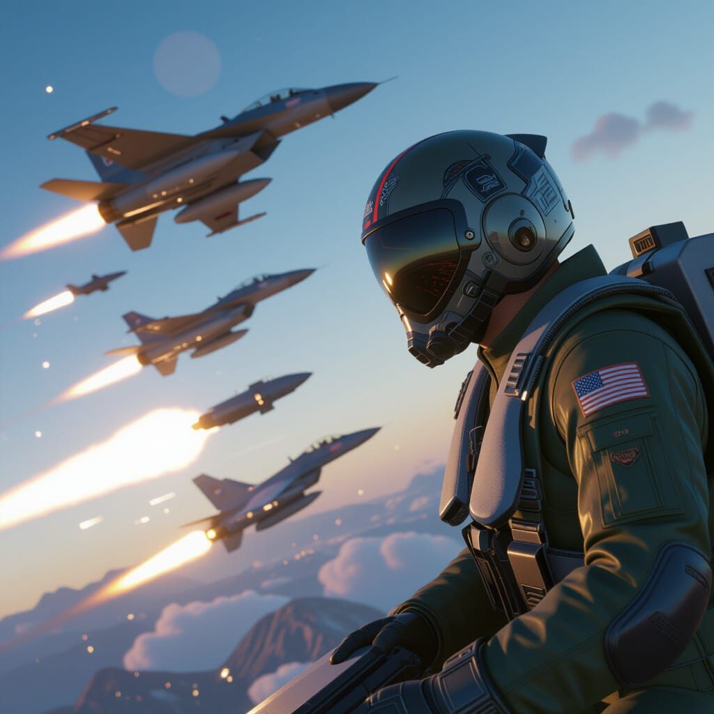 Fighter Jets Firing Missiles: Dark Fantasy Concept Art