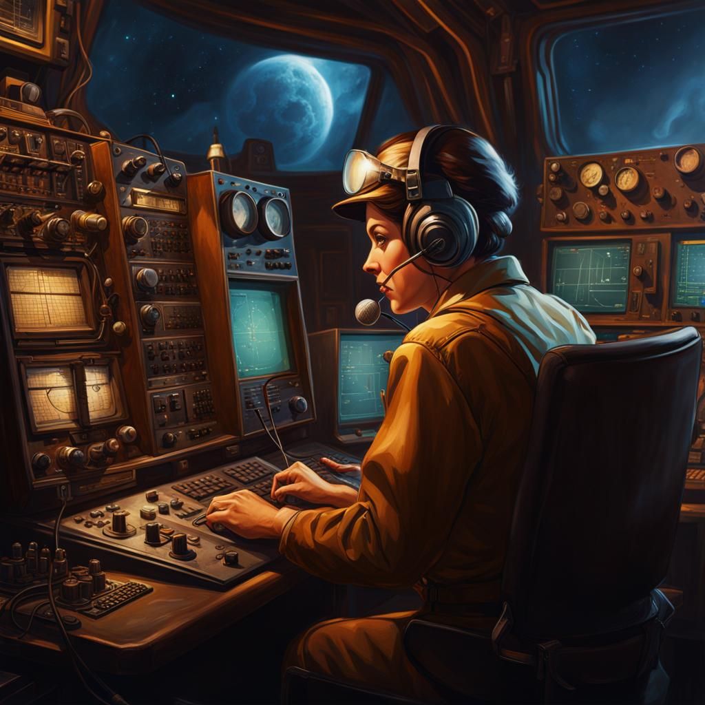 Retro Ham Radio Operator in Detailed Oil Painting